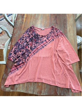 Catherines Pink Purple Tie Dye Sharkbite Tunic Top Plus Size 4X Slub Knit